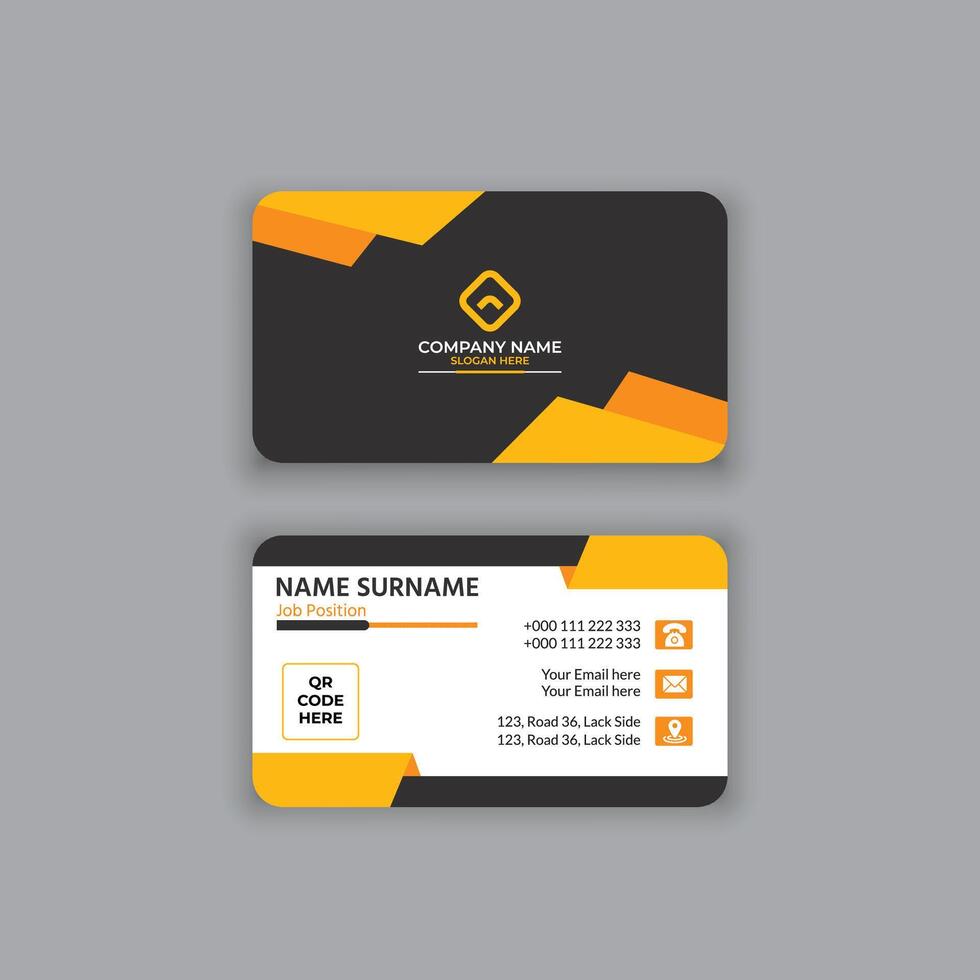 Black and yellow shape simple business card template design vector