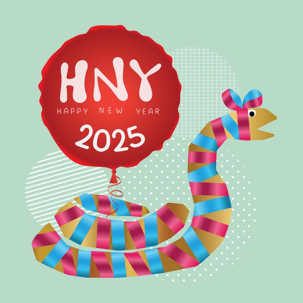 Graphic snake wrapped ribbon with HNY balloon vector