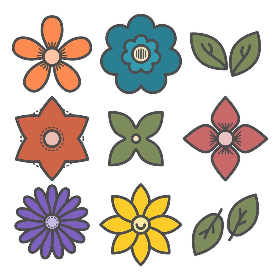 Colorful Simple Flower. Decorative Flower Elements. Simple Flower Illustration. vector