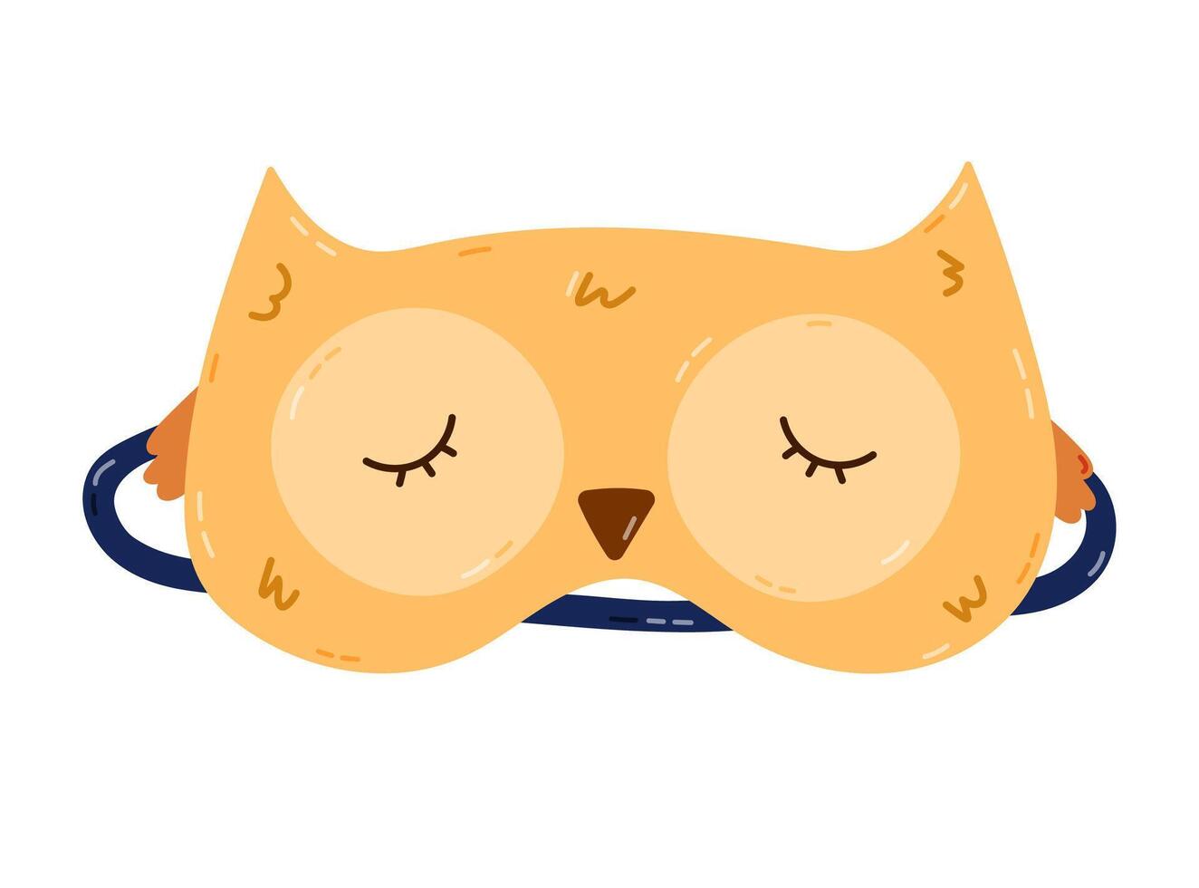 Cute cartoon sleeping mask in the shape of owl head. Funny childish animal eye mask with bird. Hand drawn bedtime accessory to prevent insomnia, Colorful clipart isolated on white background. vector