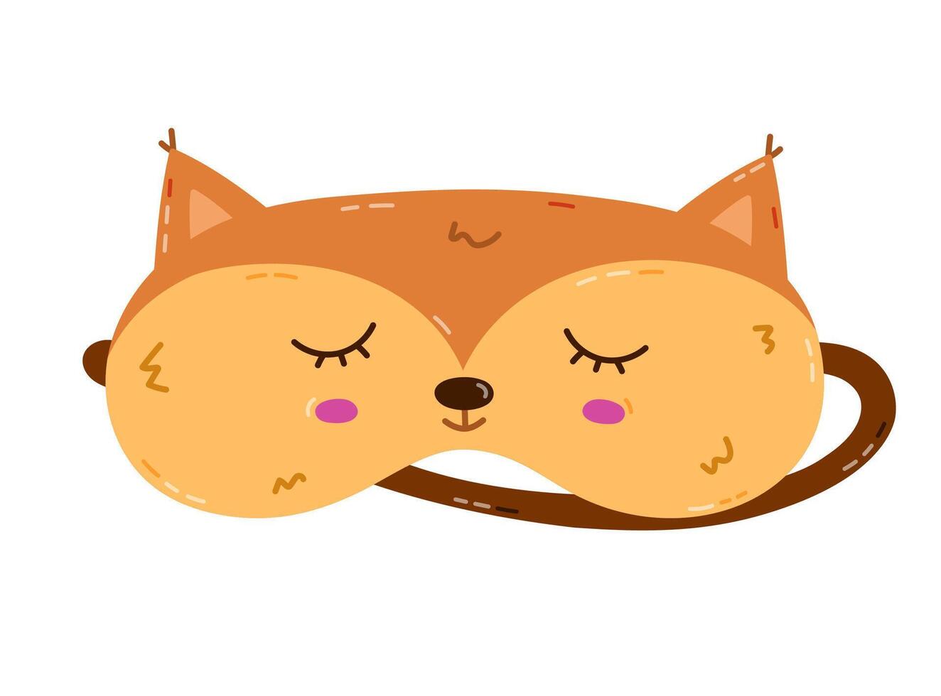 Cute cartoon sleeping mask in the shape of fox head. Funny childish animal eye mask with fox. Hand drawn bedtime accessory for comfort resting at night isolated on white background. vector