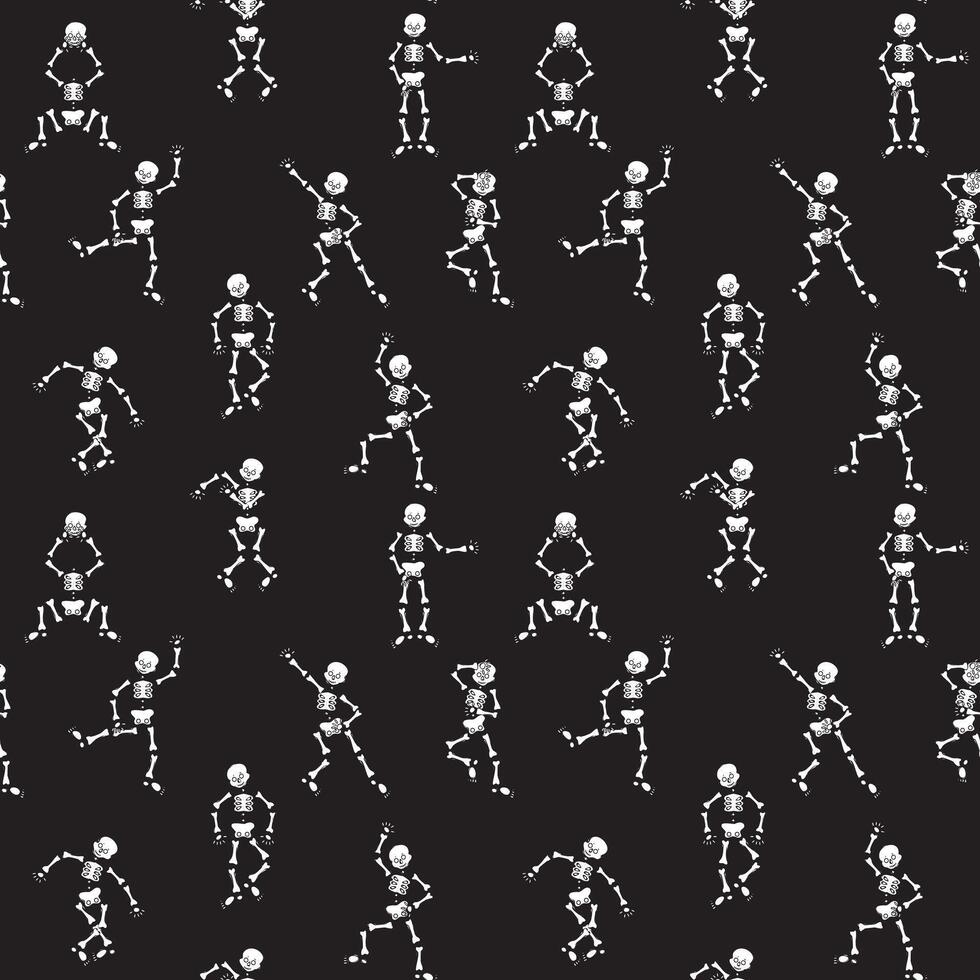 Dancing skeletons. illustration. Seamless pattern on a black background. vector