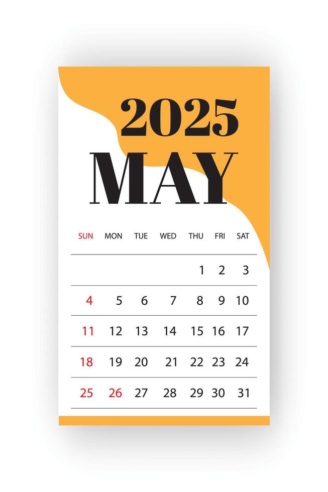 May 2025 calendar on a Light Orange and white Background vector