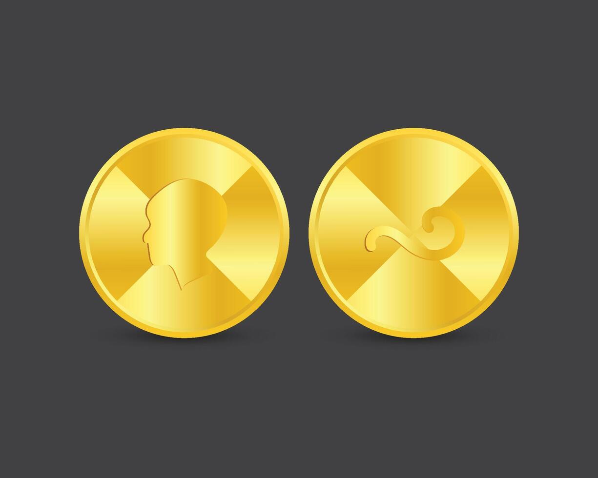 A set of Gold heads tails coin for cricket sports vector