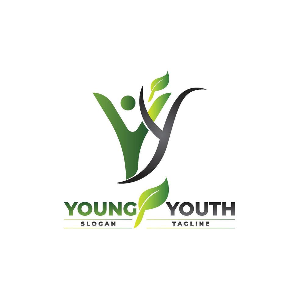 Y Team youth logo design - Young Foundation Logo. in two people shape and green and black color vector