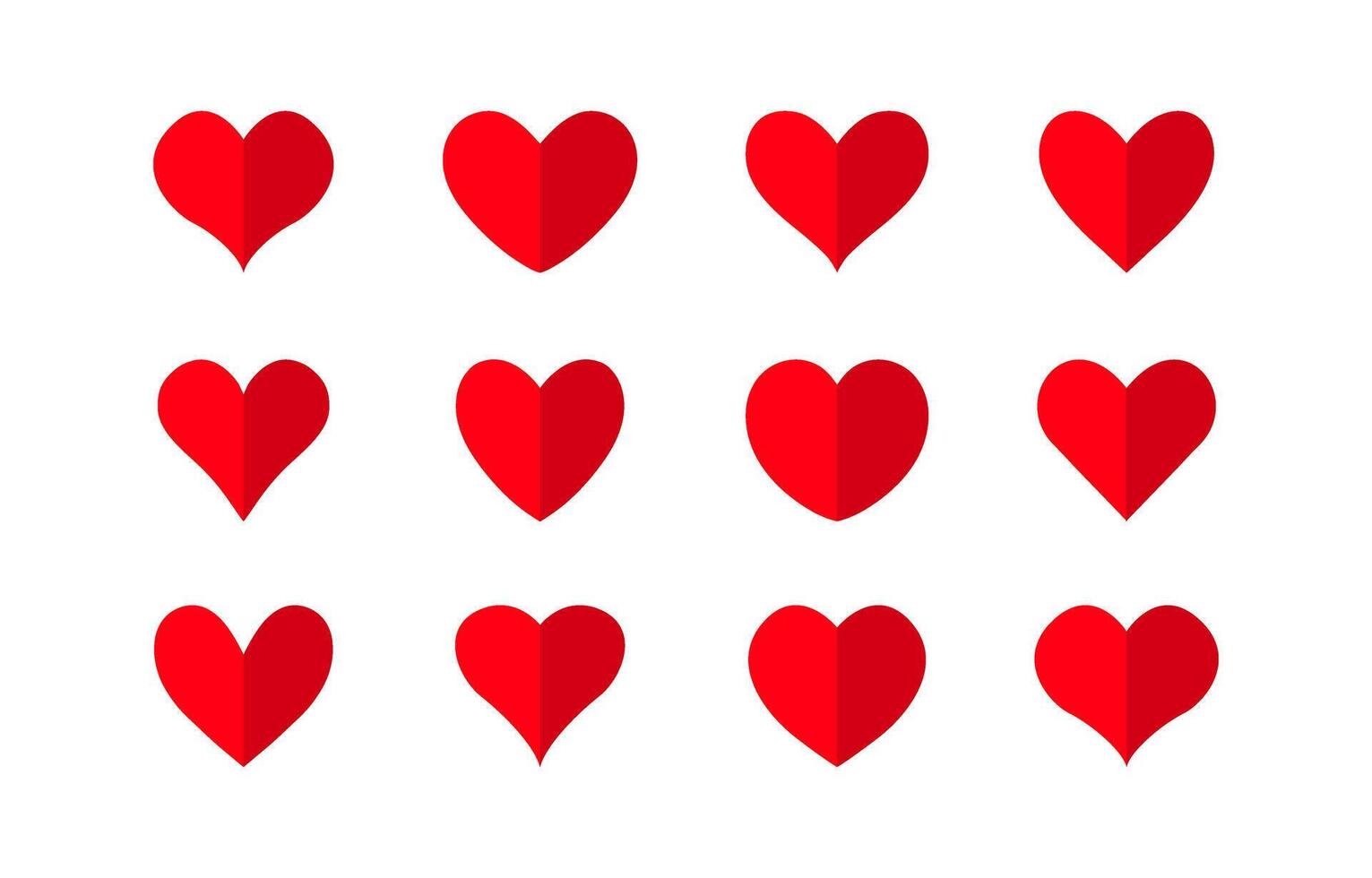 Red paper style heart icon collection. Set of decorative heart illustration vector