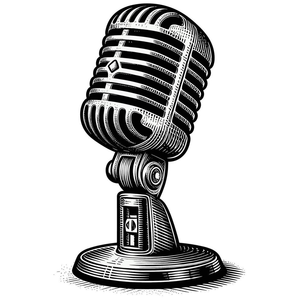 Vintage Microphone Illustration in Retro Engraved Style for Music and Podcast Themes vector