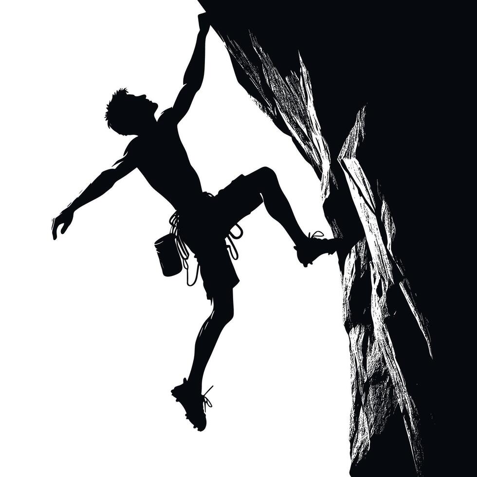 Silhouette of a Rock Climber Scaling a Cliff Outdoor Adventure vector