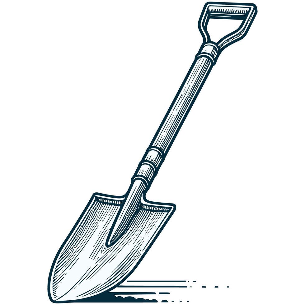 Detailed Illustration of a Garden Shovel with Textured Handle and Blade vector