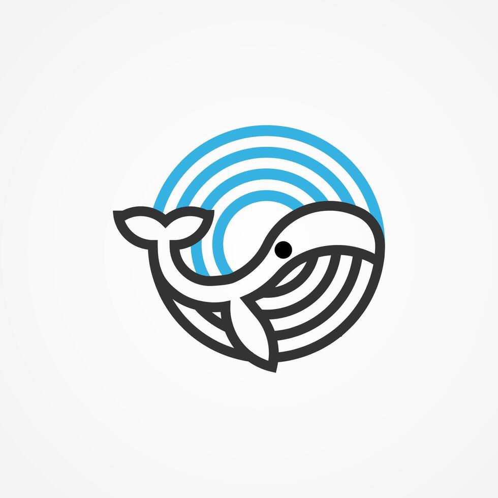 Whale Logo Design, minimal whale logo with line art style, flat design logo template, illustration vector