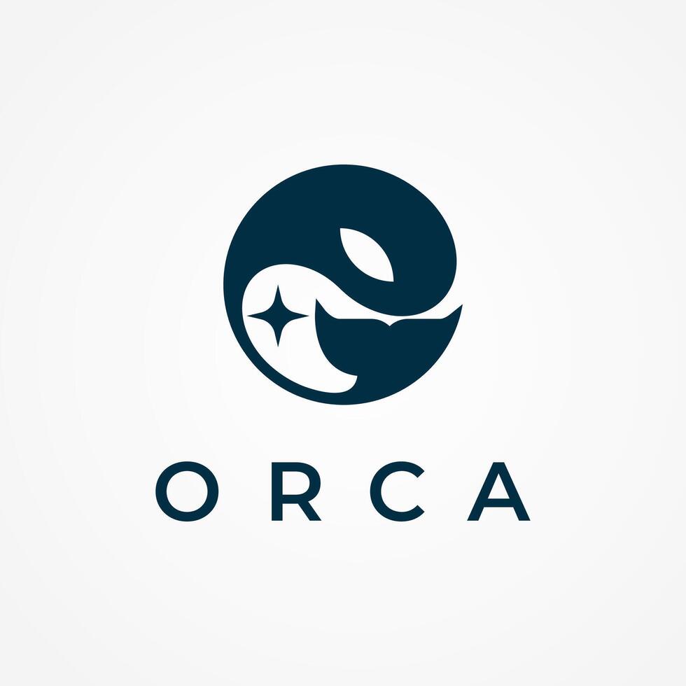 Orca Logo Design, minimalist orca with star inside, flat design logo template element, illustration vector