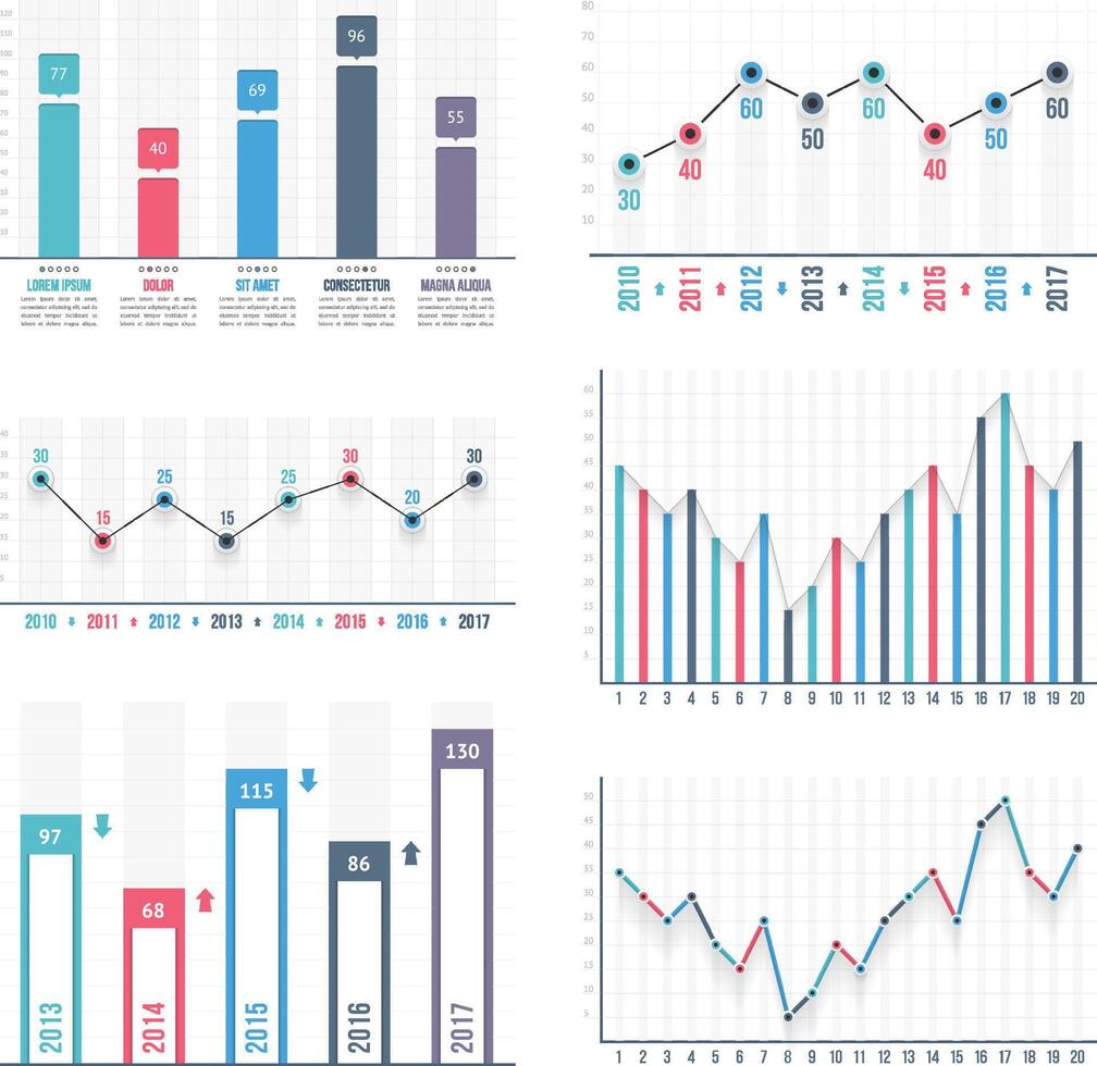 Bar graph and line graph templates, business infographics vector