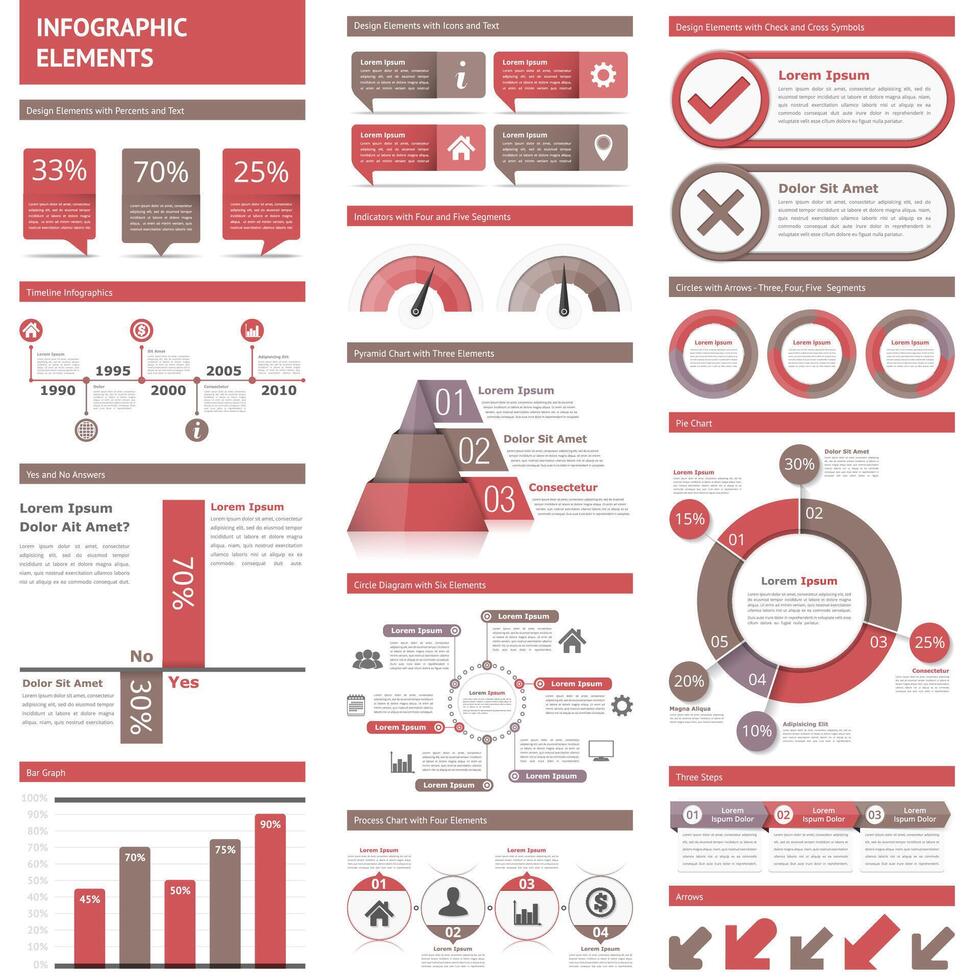 Infographic elements - timeline, bar graphs, pyramid chart, process chart, pie chart, process diagrams, flowcharts, workflow, steps, options, percents, statistics vector