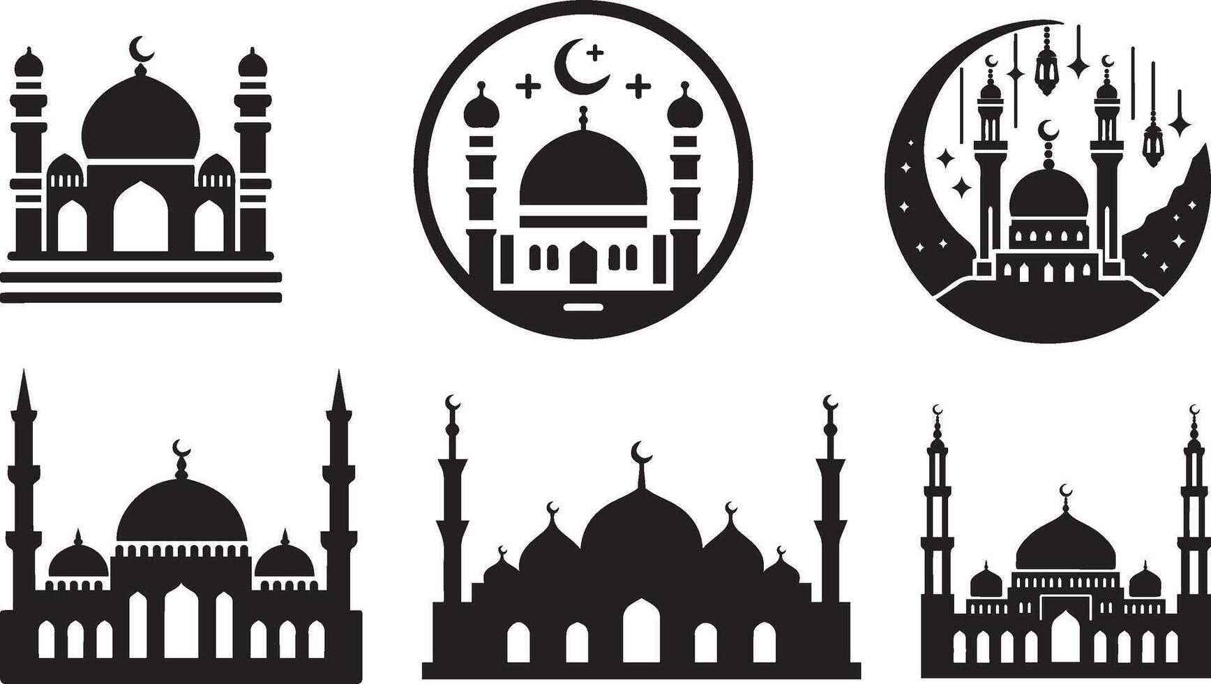 mosque silhouette illustration set vector