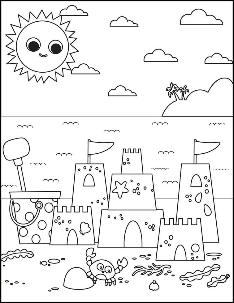 Summer coloring page for kids, vector