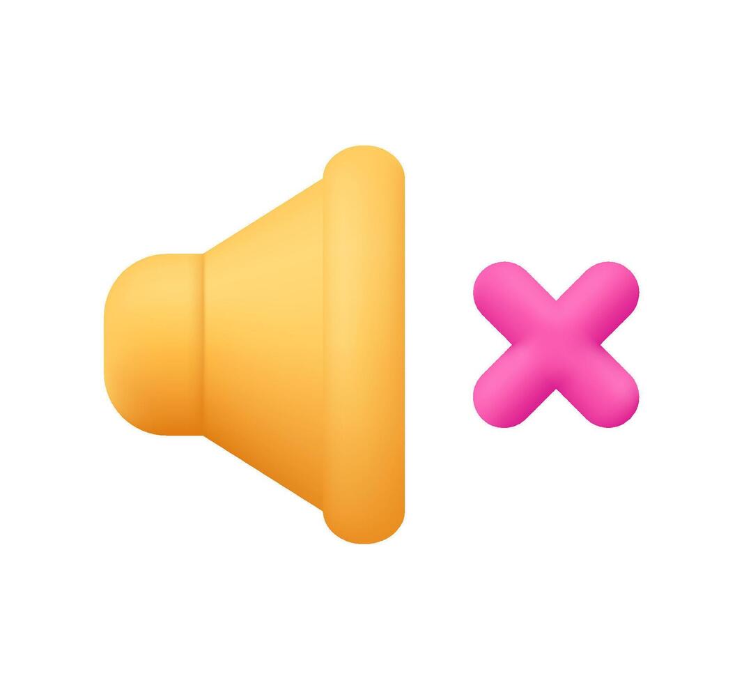 Sound speaker with cross cancel, delete symbol. Mute, no sound, silent concept. Volume sound control, loudspeaker. 3d icon. Cartoon minimal style. vector