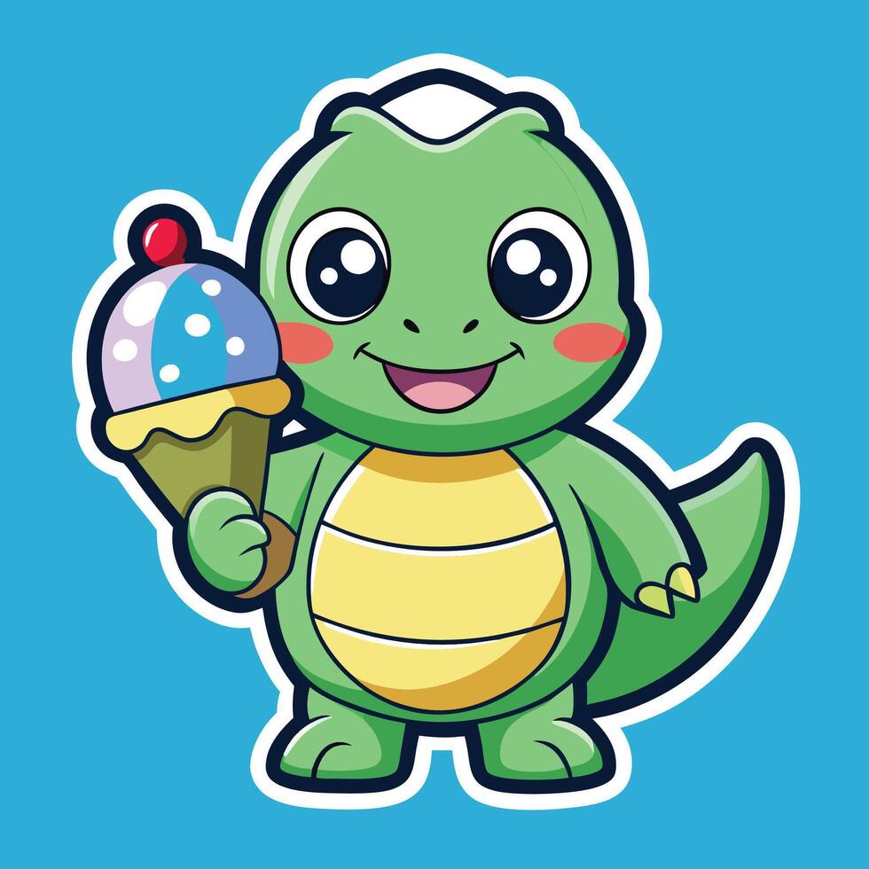 Green Turtle Devouring a Cold, Refreshing Ice Cream Treat vector