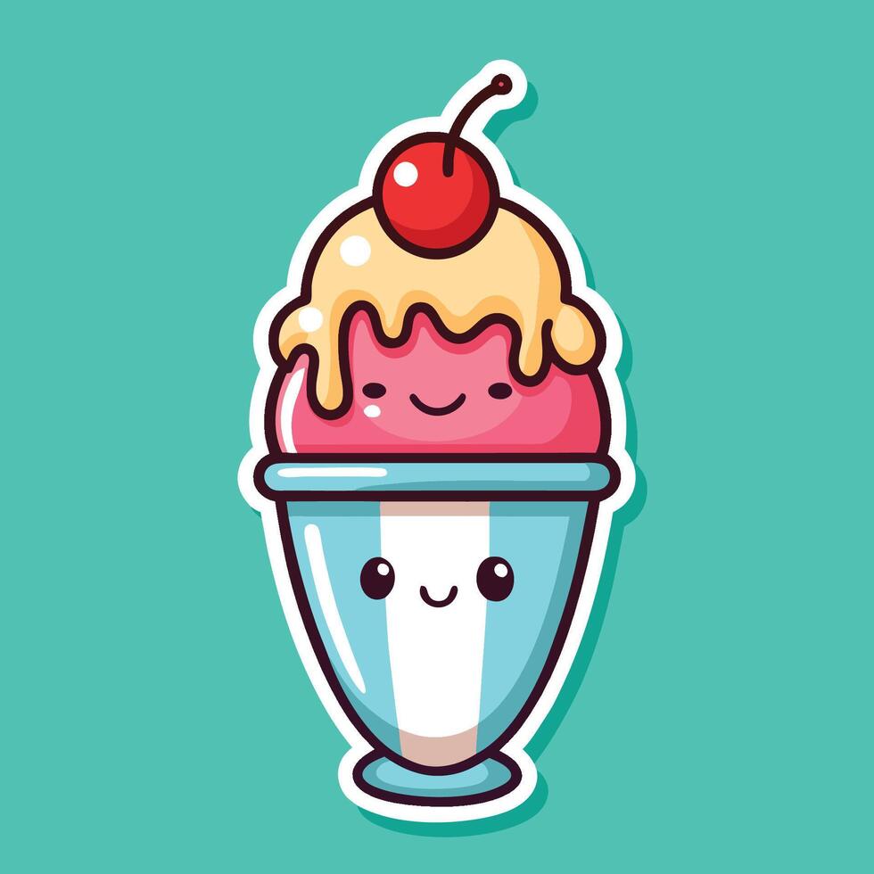 Animated Ice Cream Sundae Cartoon Sticker with a Cheeky Grin vector