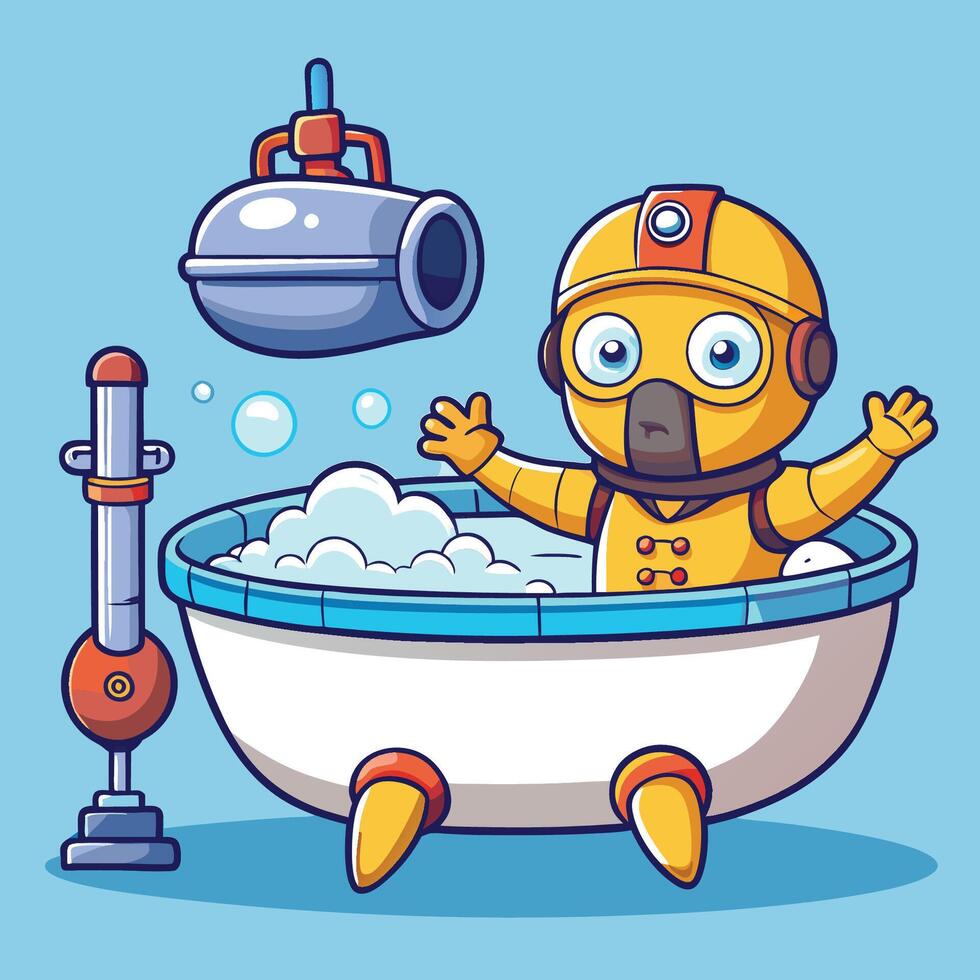 Adorable Diver and Submarine Toy Enjoying a Bathtime Adventure vector