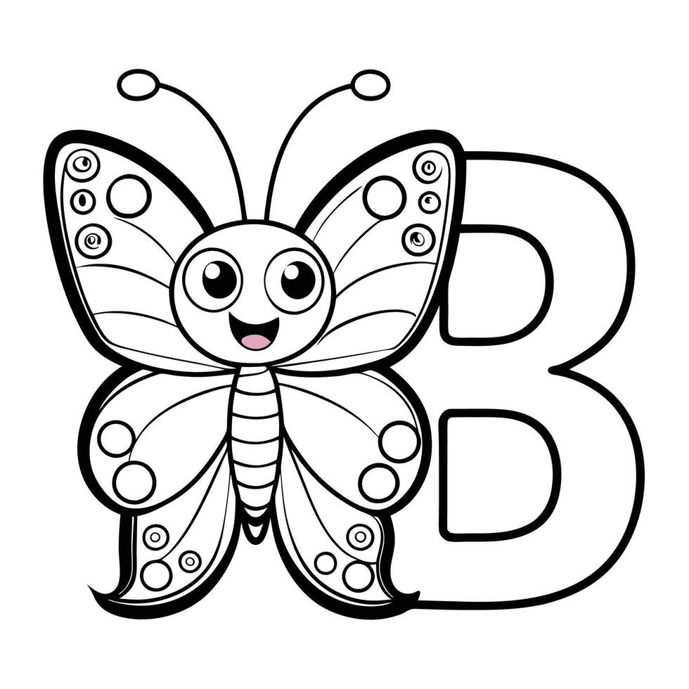Educational Coloring Page of Butterfly Alphabet Letters ABC in Black and White vector