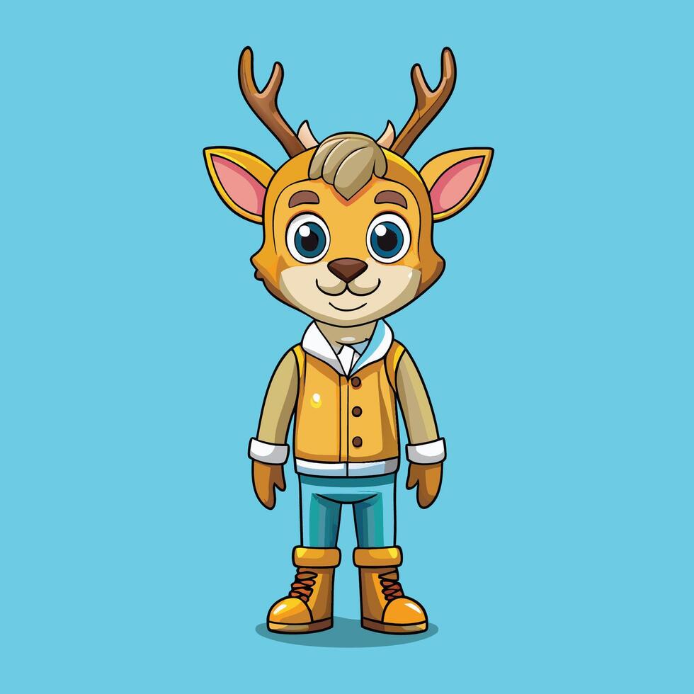 Cartoon Illustration of a Cute Deer Man in a Sci-Fi Setting vector