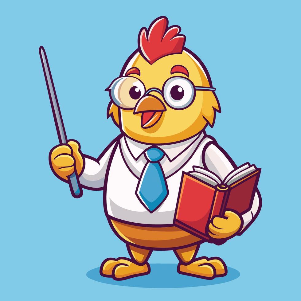 Amusing Cartoon Chicken Teacher Holding Book and Pointer vector