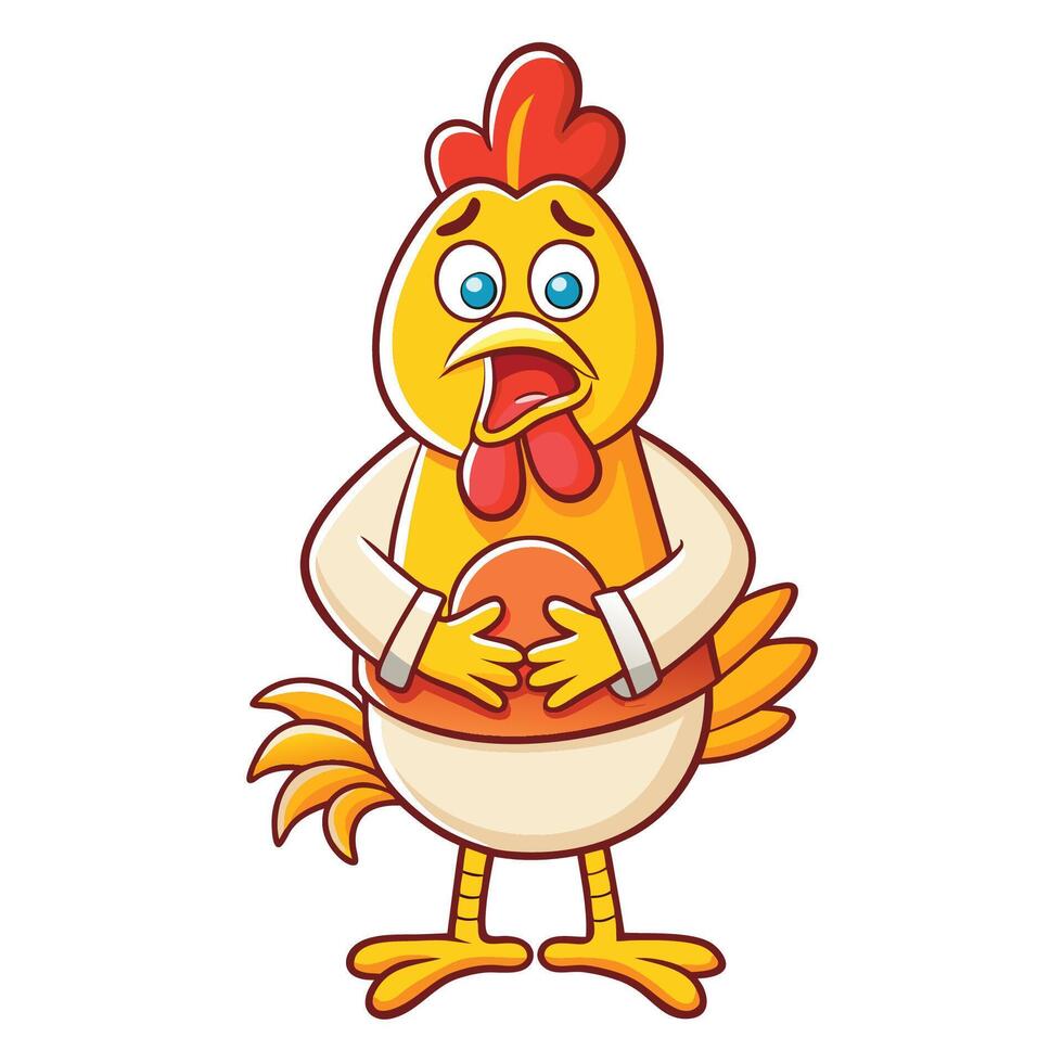 Cute Cartoon Icon of a Chicken Experiencing Stomach Pain vector