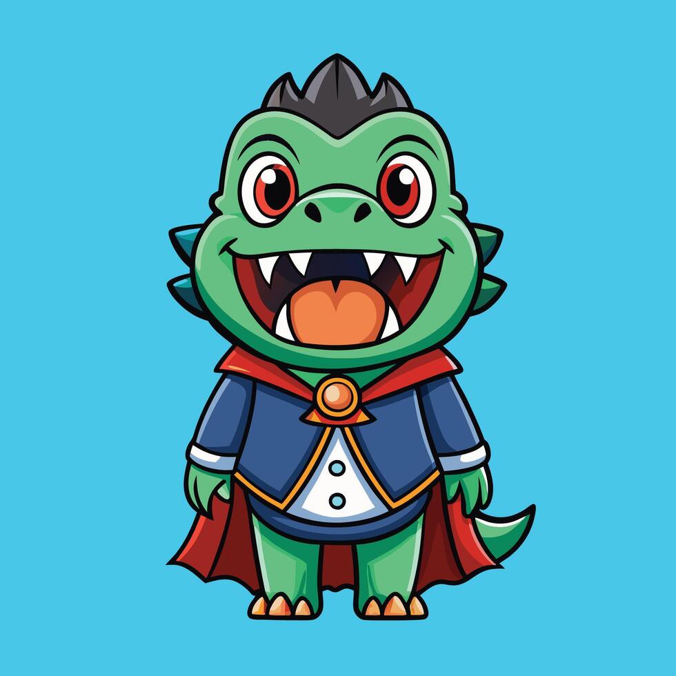 Adorable Cartoon Illustration of a Vampire Dinosaur Drained in Cute Style vector