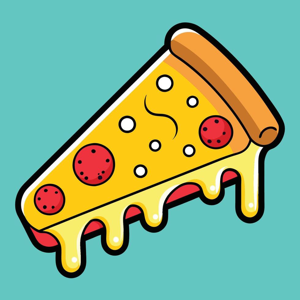 Animated Sticker of a Drooling Cartoon Pizza Slice with Pepperoni and Melted Cheese vector