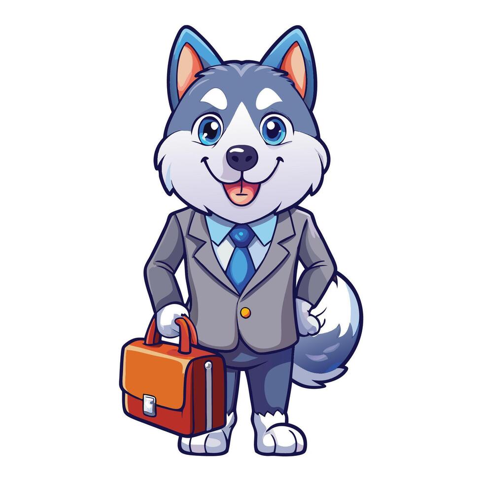 Business-savvy Husky with Suitcase, Ready to Conquer the World vector