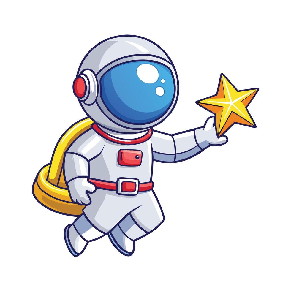 Adorable Astronaut Grabbing a Glimmering Star in a Cosmic Adventure vector
