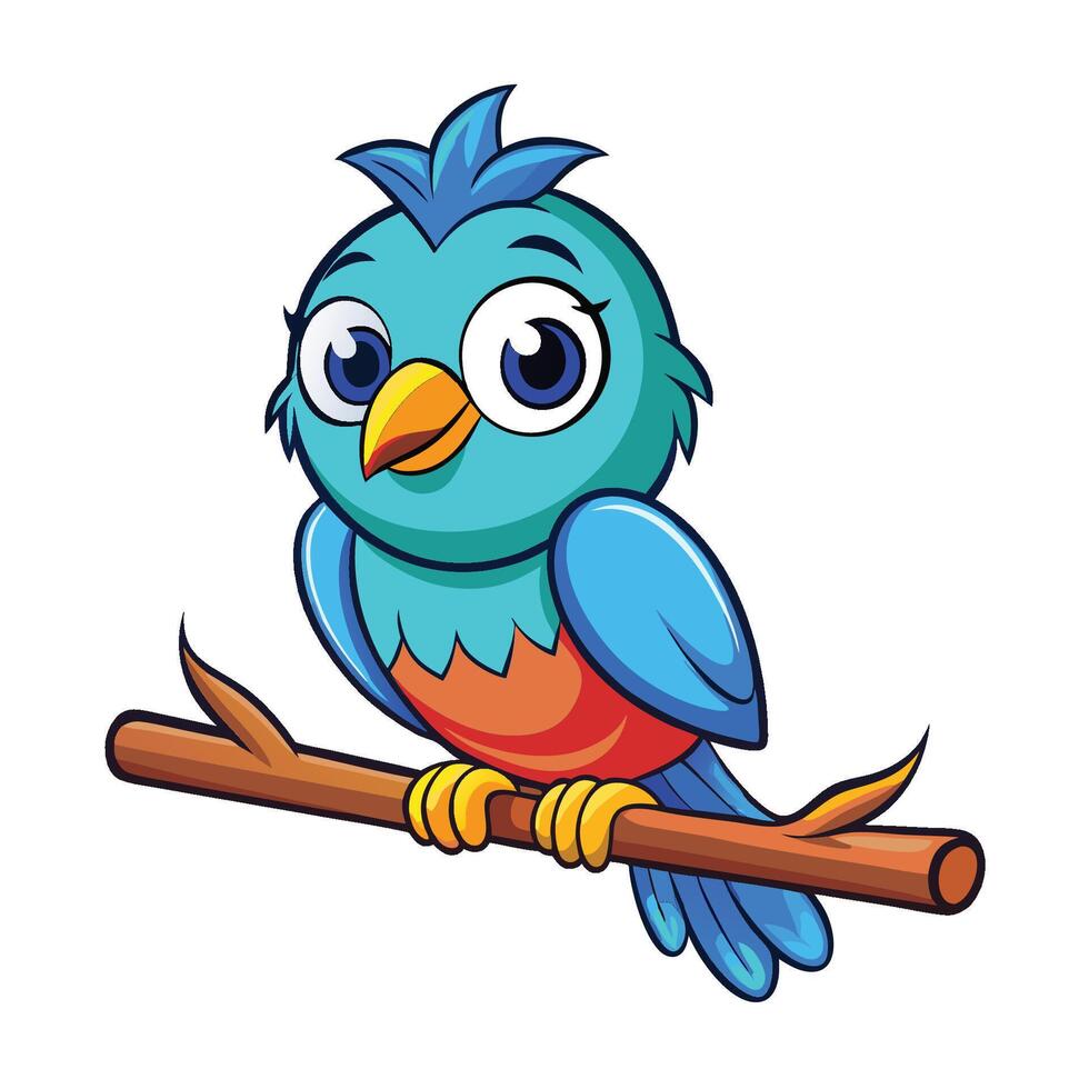 Adorable Cartoon Illustration of a Bird Perched on a Branch vector