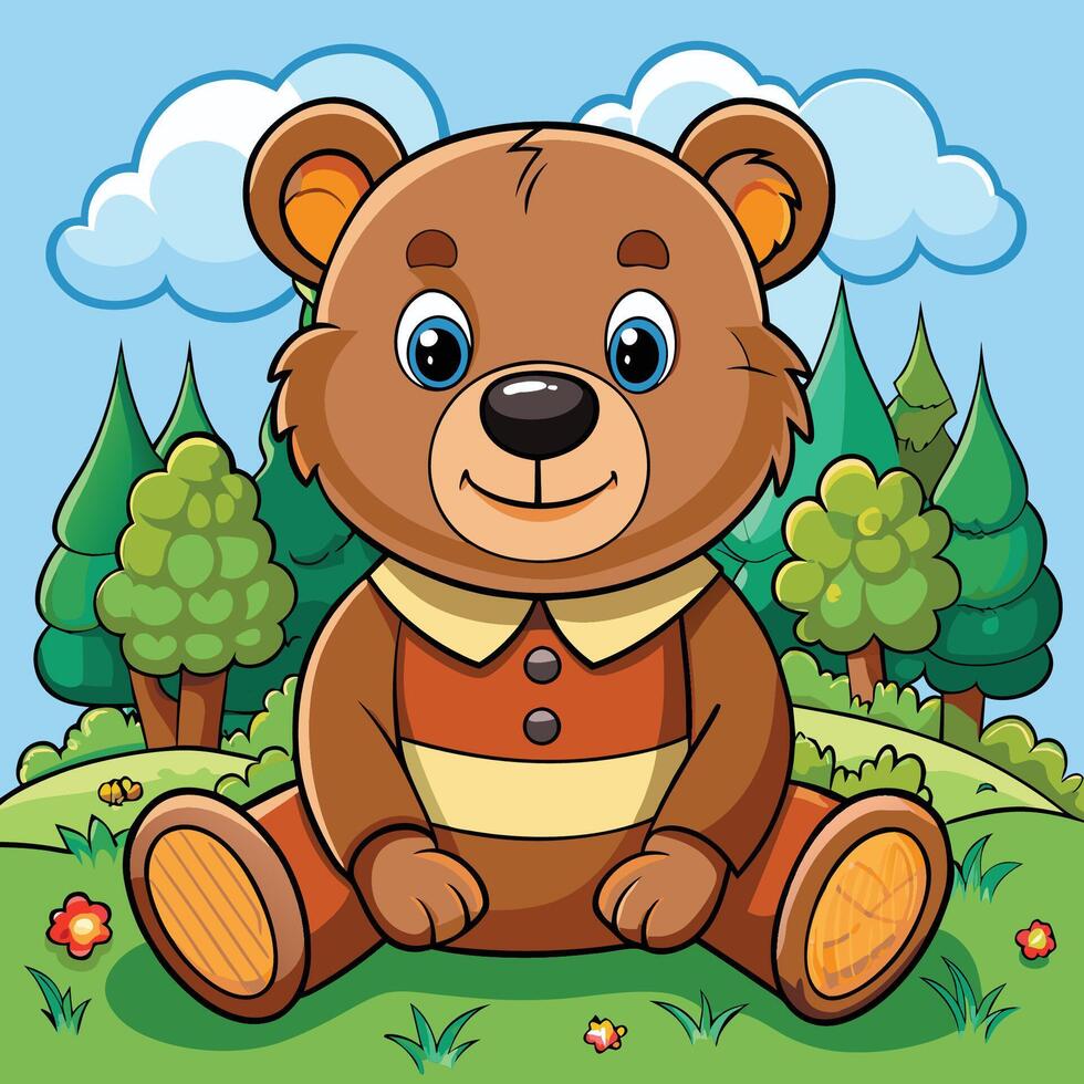Adorable Cartoon Bear Sitting in a Playful Pose vector