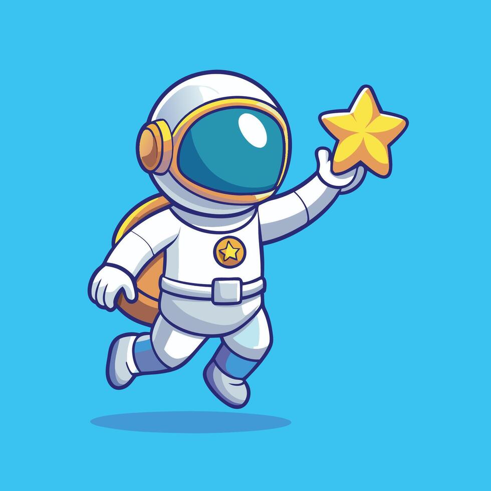 Adorable Cartoon Icon Depicting a Space-Bound Astronaut Capturing a Twinkling Star vector