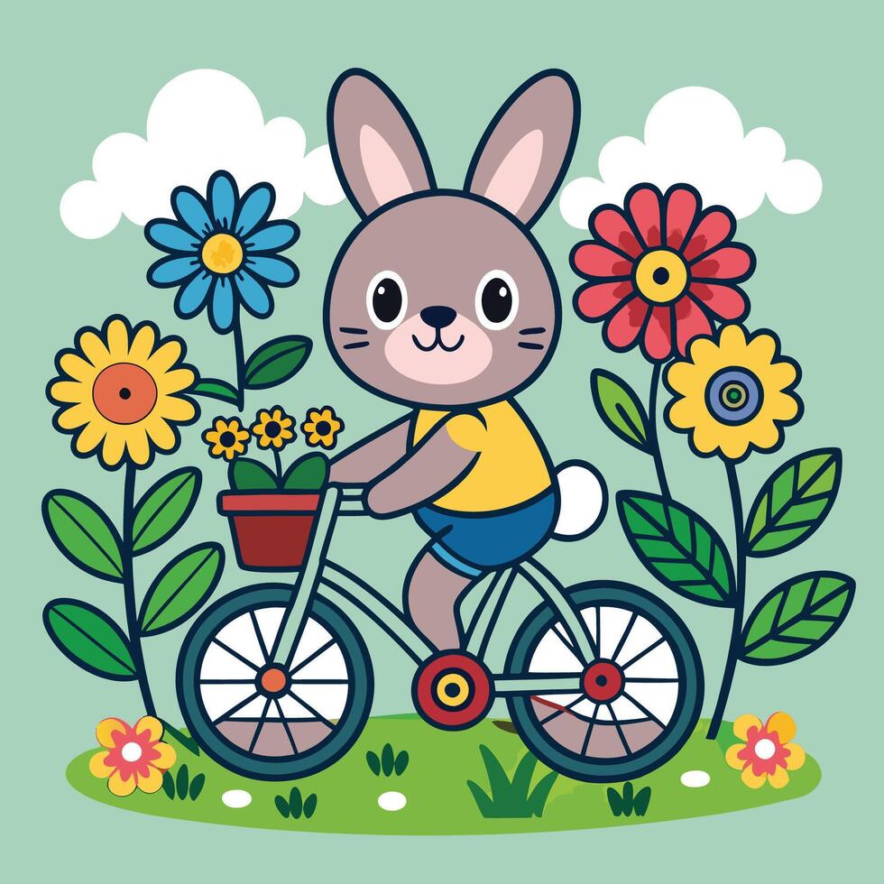 Playful Rabbit s Bicycling Adventure vector
