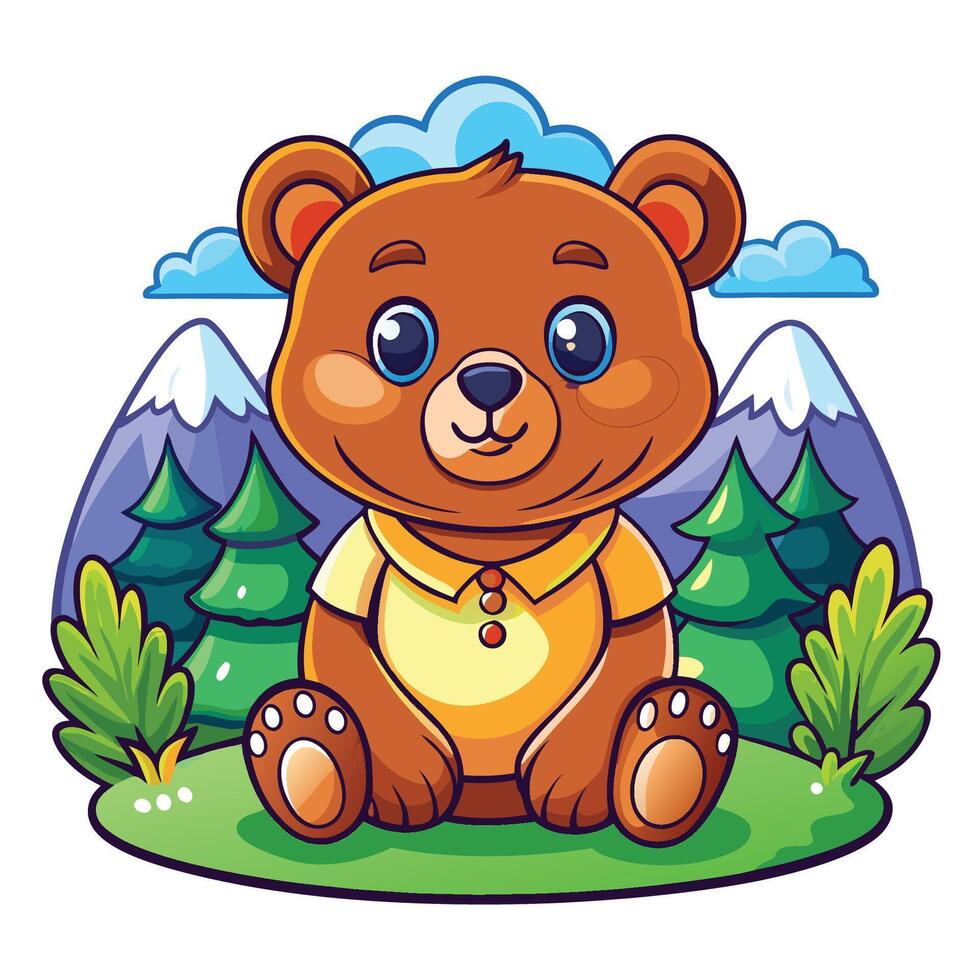 Adorable Cartoon Illustration of a Sitting Teddy Bear with a Charming Expression vector