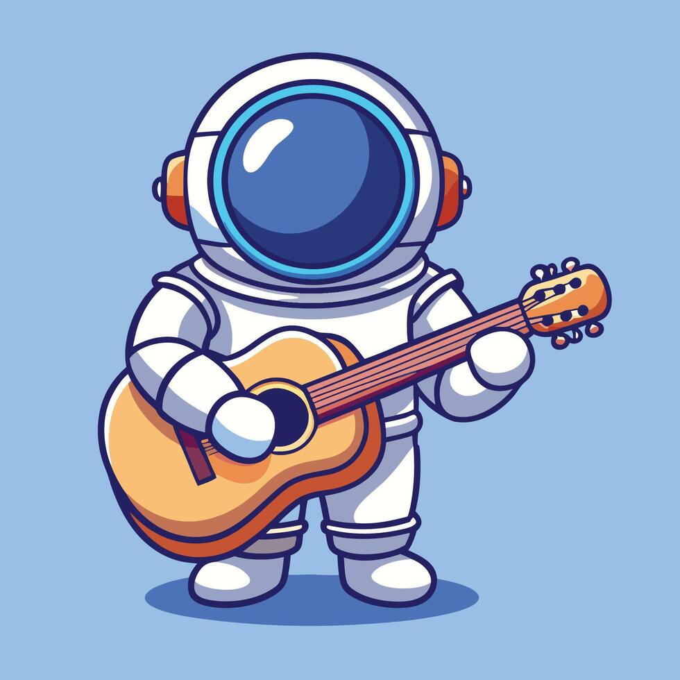 Adorable Astronaut Delighting in Guitar Melodies An Animated Icon vector