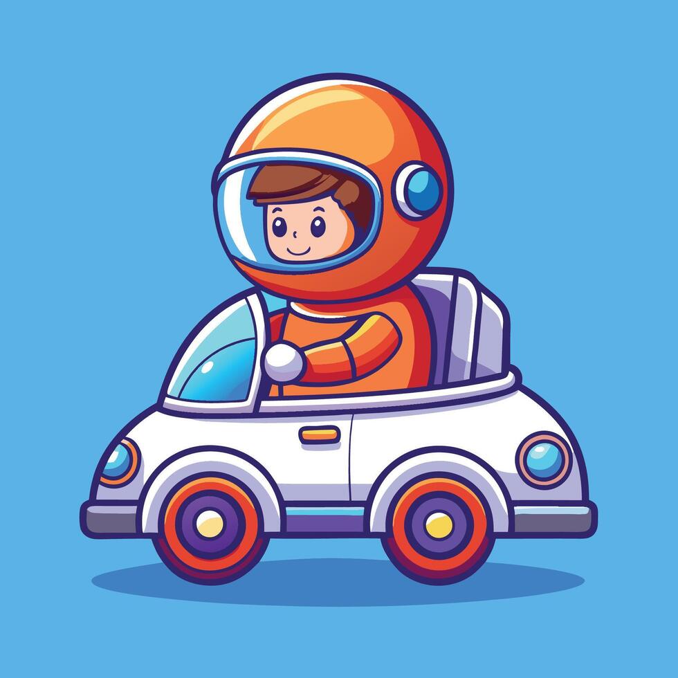 Adorable Cartoon Astronaut Joyfully Riding a Car with a Big Grin vector