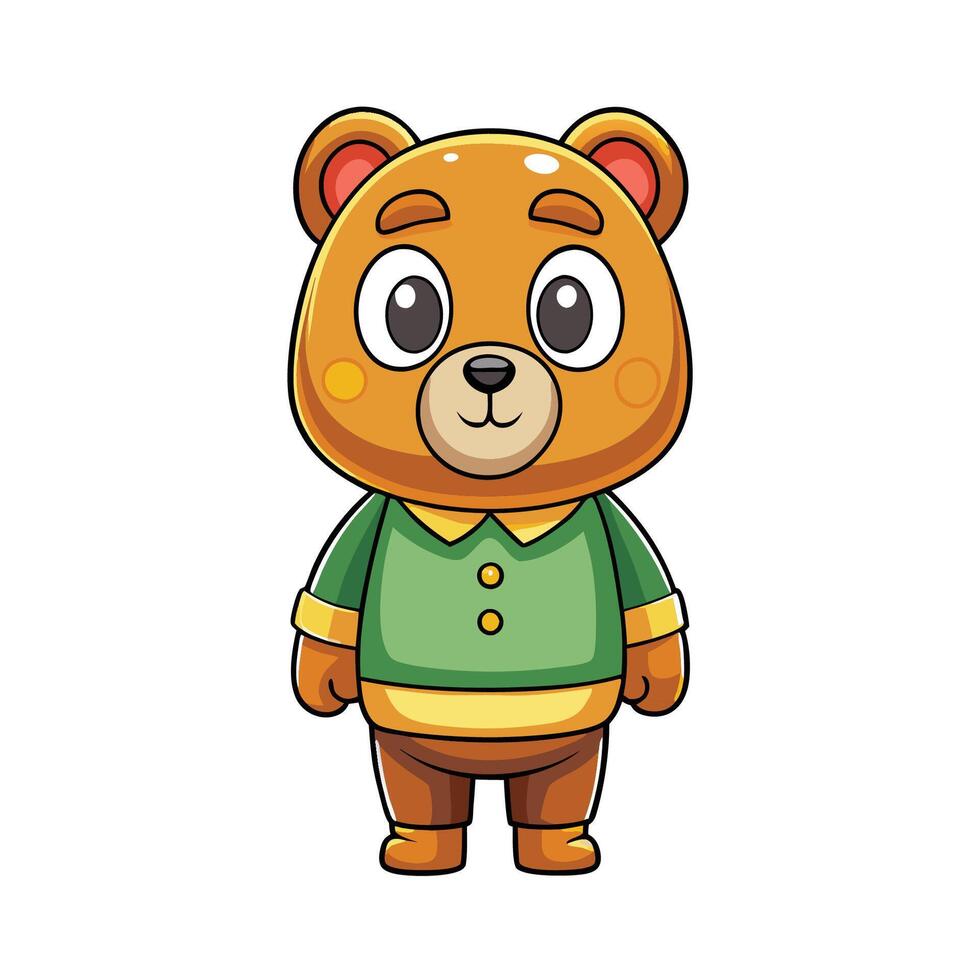 Adorable Cartoon Illustration of a Standing Bear with a Heartwarming Expression vector