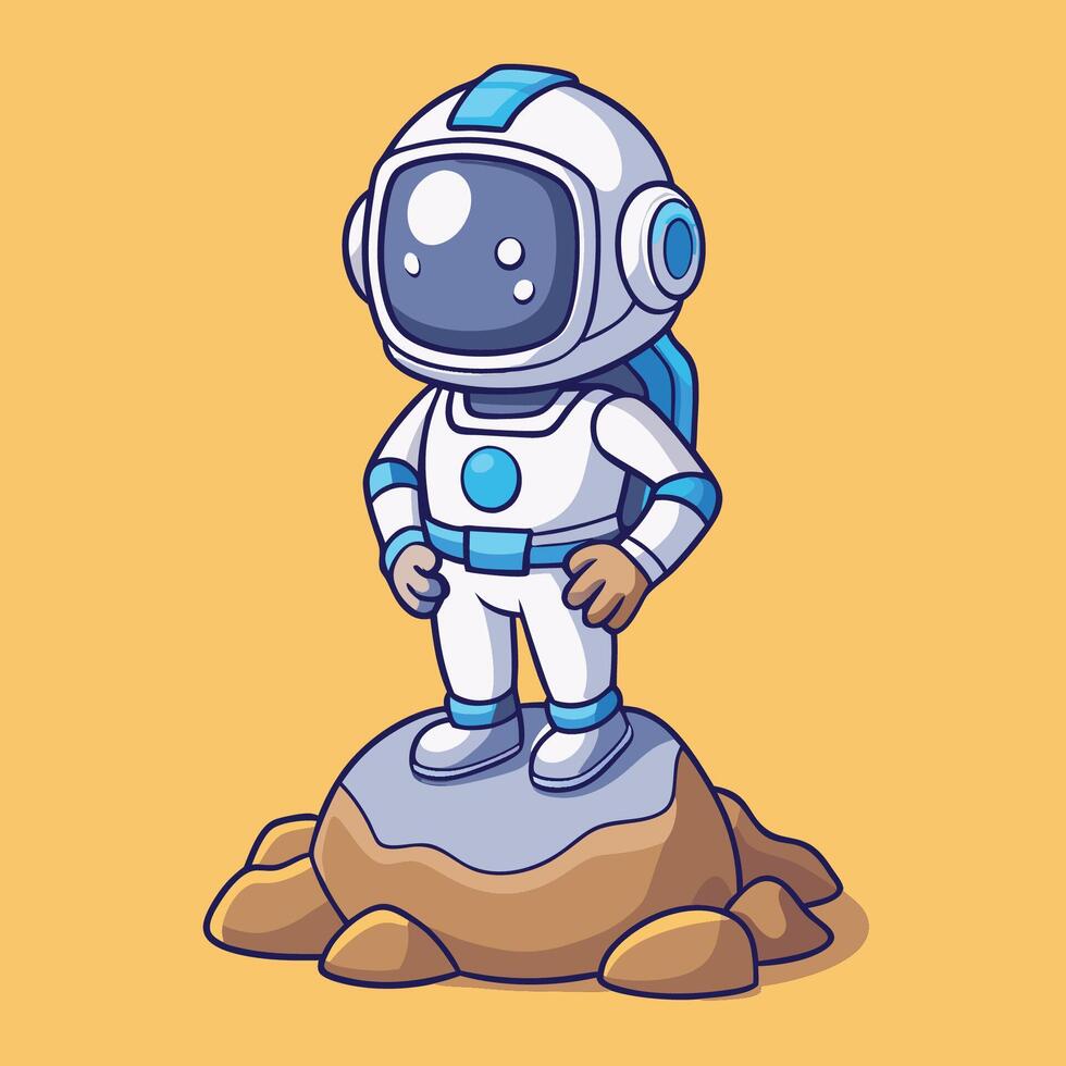 Contemplative Cartoon Astronaut Sitting on a Rock vector