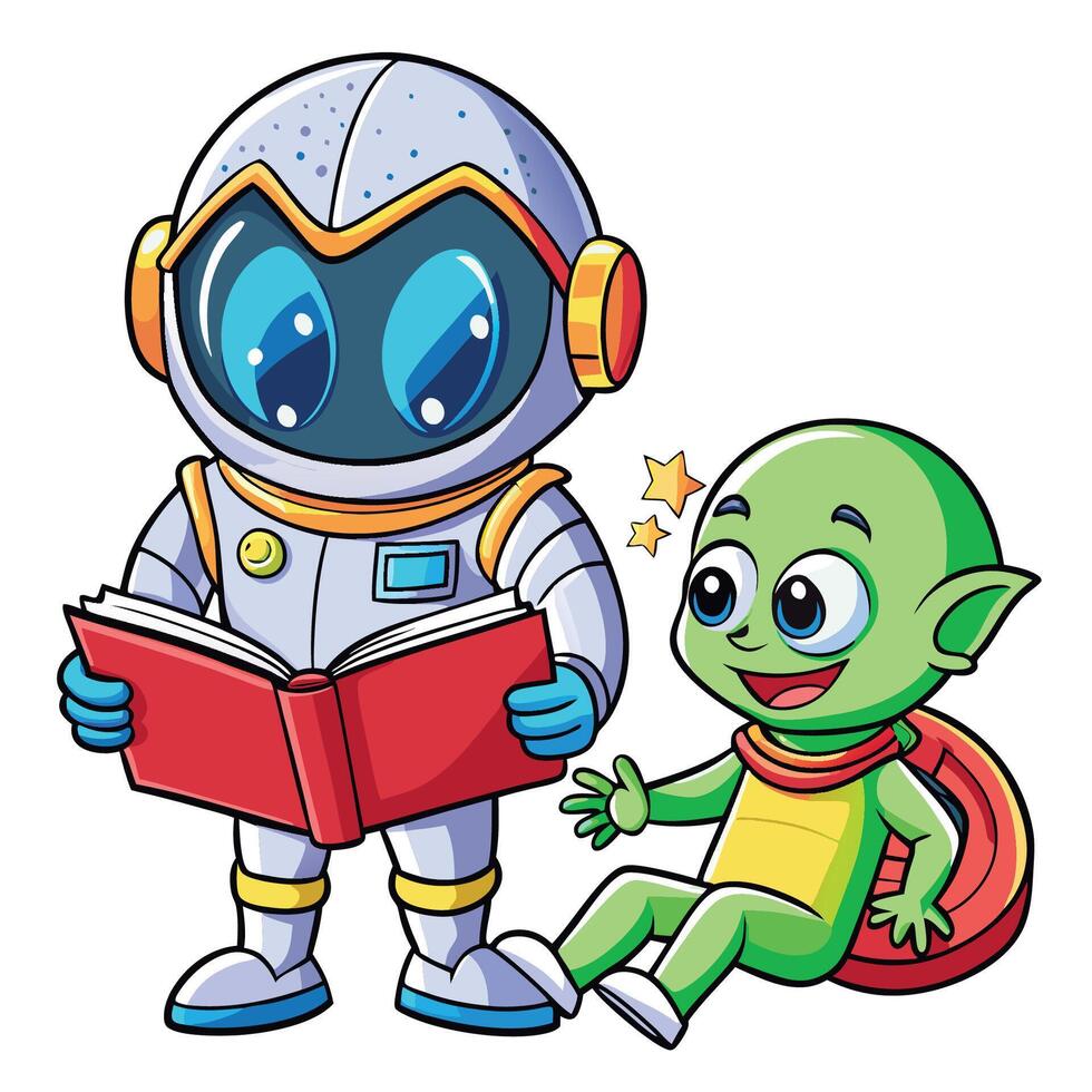 Educational Bonding of an Alien and Astronaut Through Literature vector