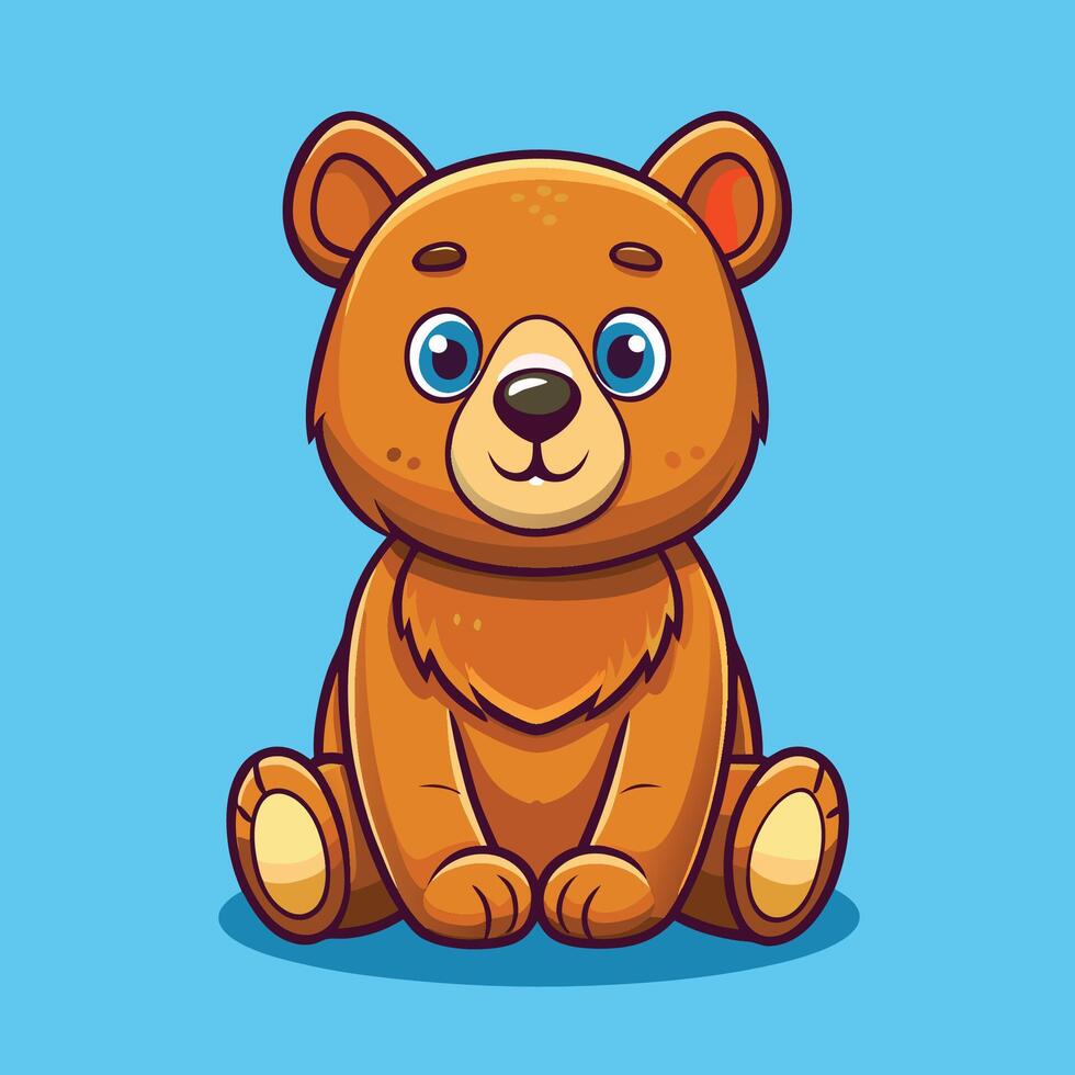 Adorable Cartoon Icon of a Sitting Bear with a Charming Expression vector