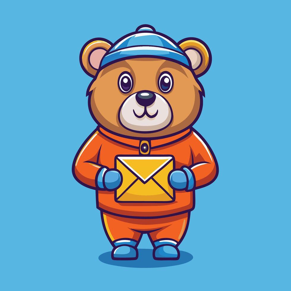 Adorable Cartoon Image of a Bear Hugging an Envelope vector
