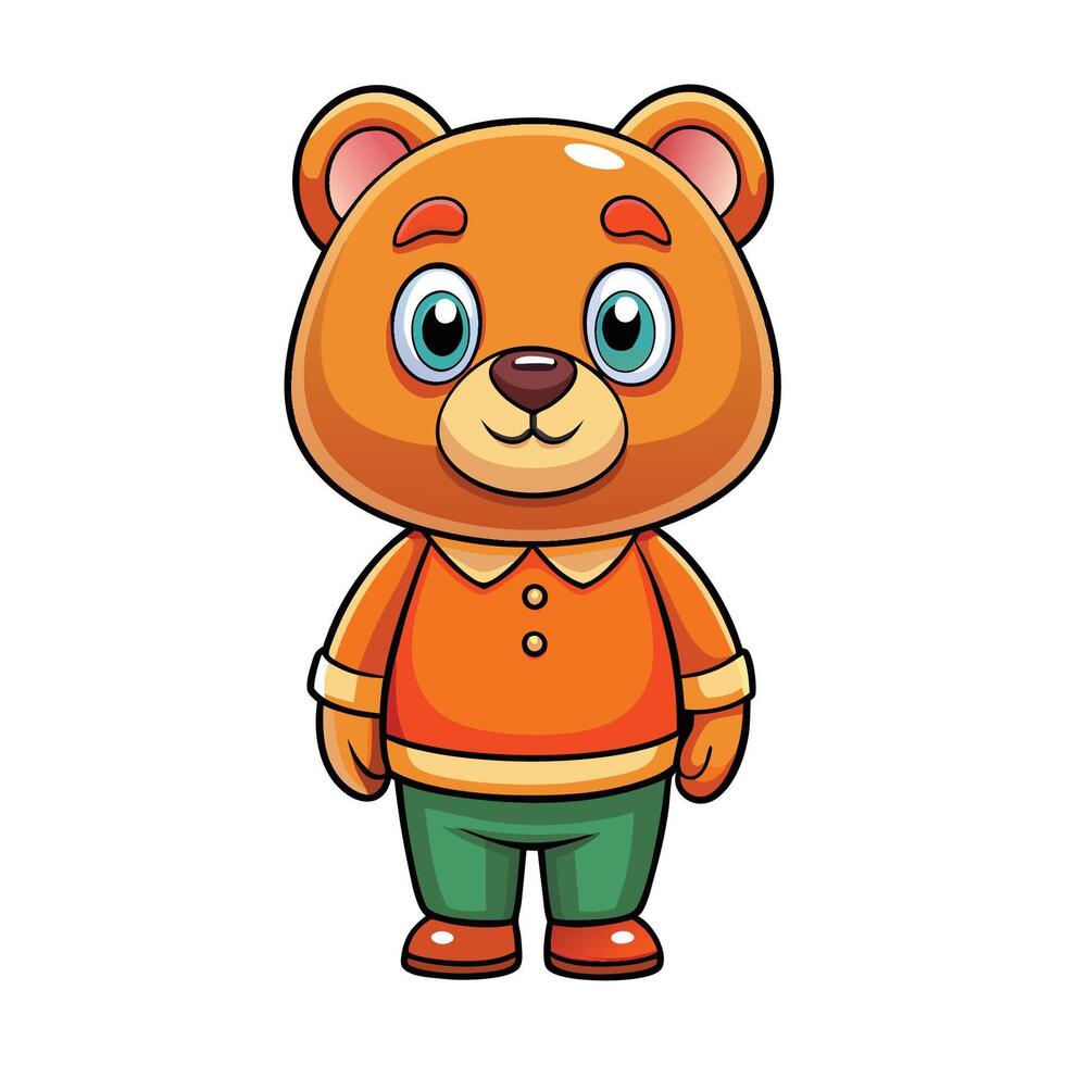 Adorable Cartoon Icon of a Standing Bear with a Heart-Warming Expression vector
