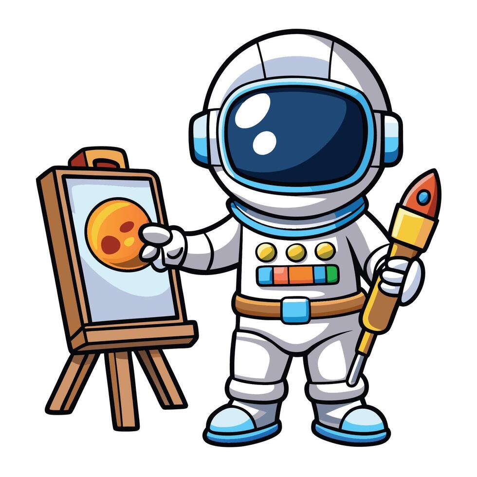 Cute Cartoon Astronaut Painting with Artistic Illustration vector