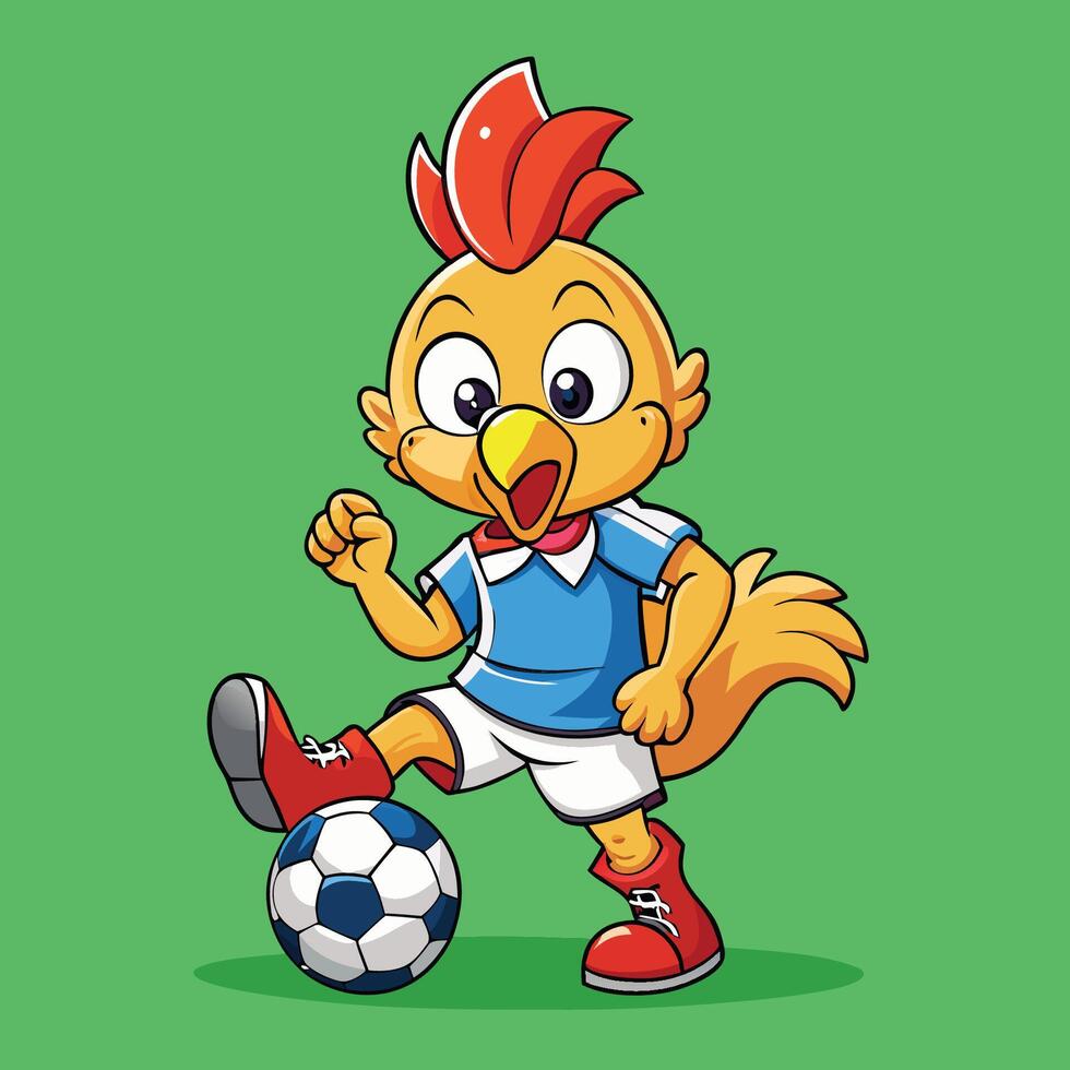Animated Cartoon Icon of a Cute Chicken Playing Soccer vector