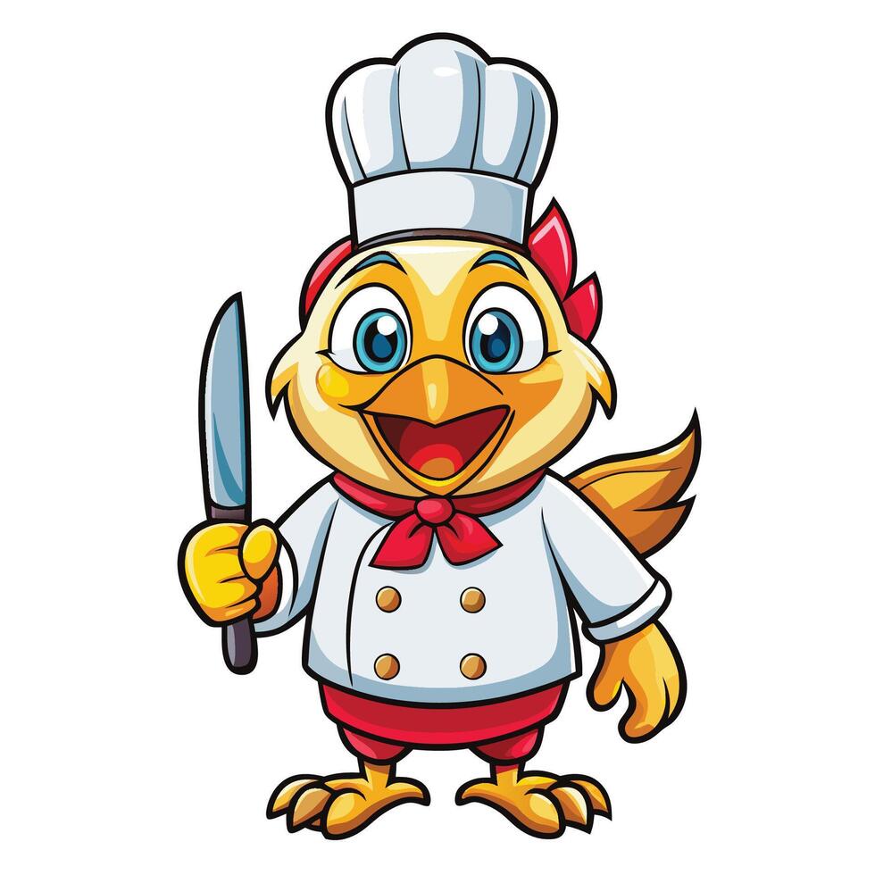 Cartoon Icon of a Cute Chicken Chef Wielding a Knife vector
