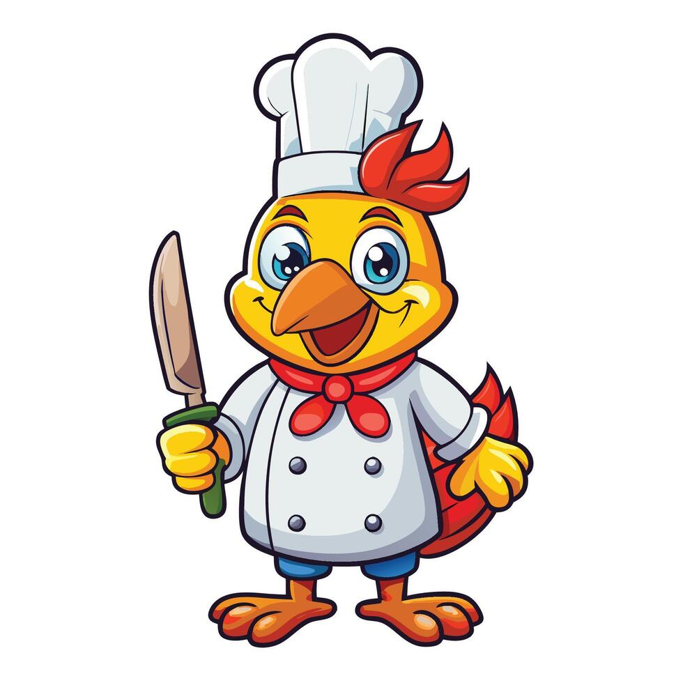 Cartoon Icon of an Adorable Chicken Chef Wielding a Knife vector
