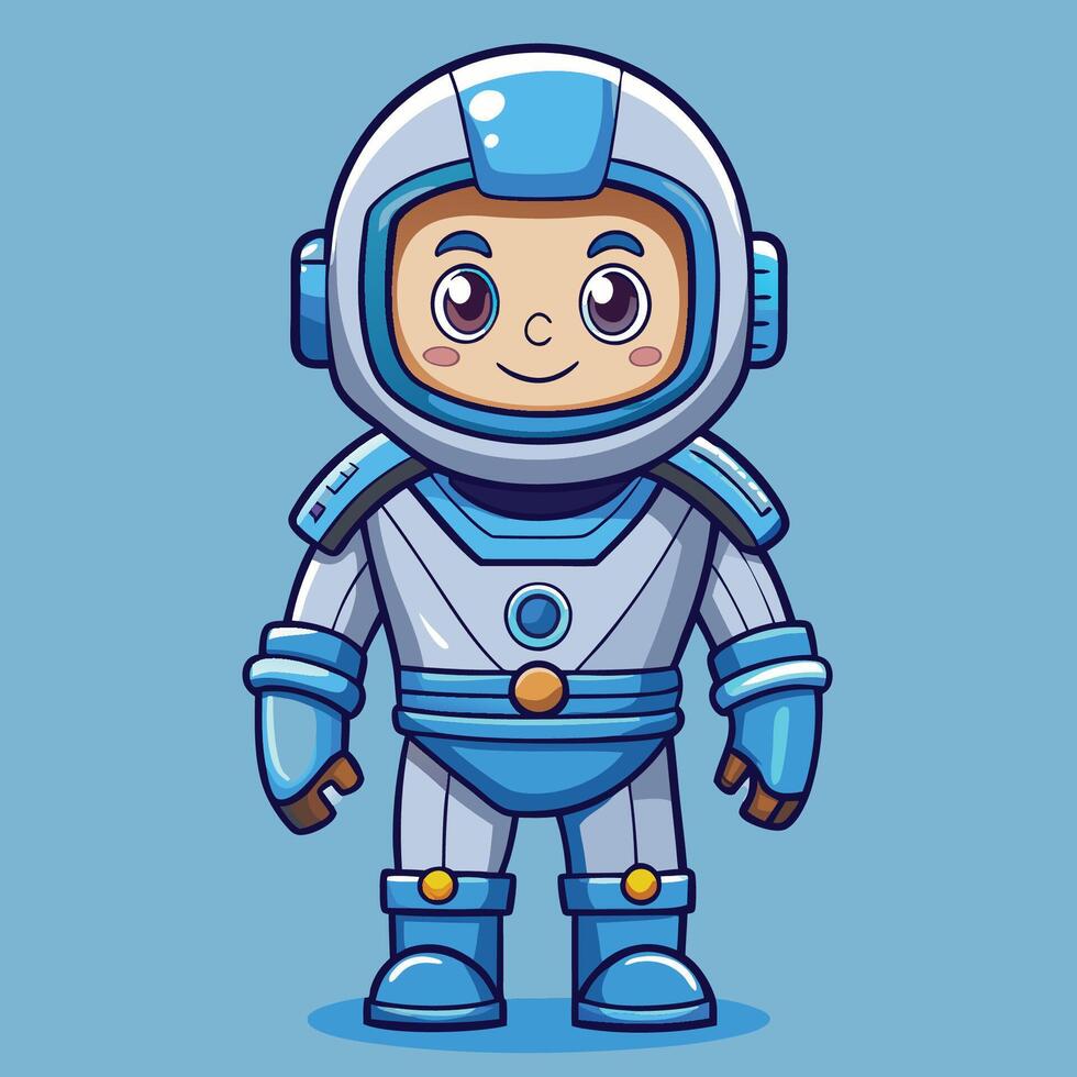 Adorable Cartoon Icon Depicting a Space Warrior Robot in an Astronaut Suit vector