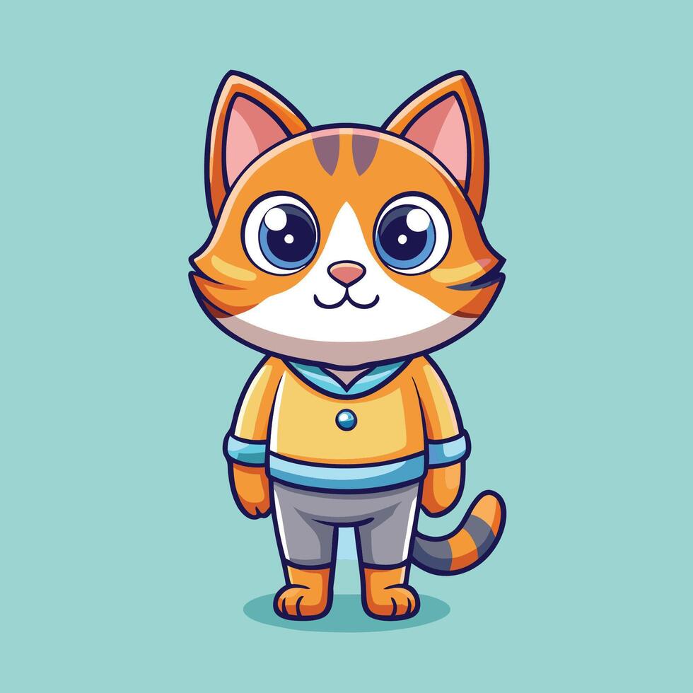 Adorable Standing Cat in Cartoon Style Illustration vector